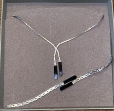 Set Weißgoldkette mit Armband, Brillant, Onyx