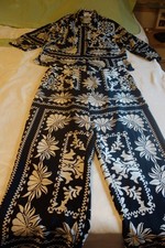 PRIMARK Schlafanzug Satin Beige-Schwarz