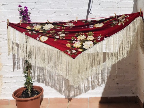 Antique silk red floral - silk,