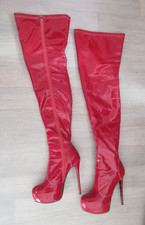 Lack Stiefel rot Overknee Crotch Plateau Stiletto langer RV Gr. 41 tiptop