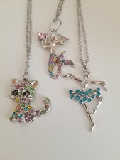 3x Süsse Halskette Kette  Mädchen Strasssteinen Ballerina, Meerjungfrau Katze
