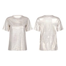 DE Damen Glänzend Bluse Kurzarm T-Shirts Rundhals Tops Glitzer Party Clubwear