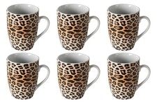 Kaffeetassen 6er Set Tassen Kaffeebecher Porzellan Leopard Braun-Schwarz 250 ml
