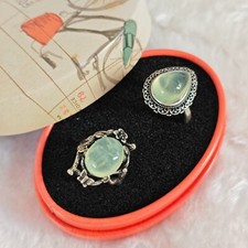 Natur echt Prehnit Retro Ring Oval Träne Ringe Damen Heilstein Edelstein