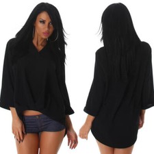 Vokuhila Bluse Schwarz Oversize Tunika Langarm Shirt sexy 36 38 40 42 S M L XL