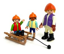 Playmobil Winter * Mann mit Kinder / Mädchen & Junge * und großem Schlitten