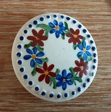  Vintage Brosche Porzellan Keramik Blumen Dekor Handbemalt Durchmesser ca. 5 cm