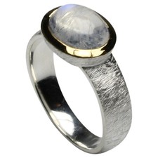 Teilvergoldeter 925er Silberring mit bildschönem Mondstein