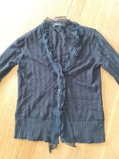 "One touch" Damen Strickjacke  Größe 38 Knöpfe Langarm schwarz Lochmuster