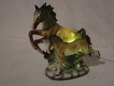 KERAMIK LAMPE PFERDE Stute Fohlen neue 5Watt LED Birne 220V 1,5m Kabel Design 1A