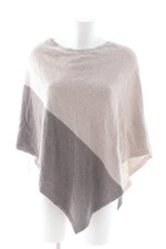 CASHMERE AND WOOL Poncho Damen Pullover creme-braun Casual-Look