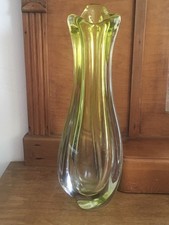 Val St Lambert Vase Gelb Art Glas Mundgeblasen Signiert 2,7 Kg