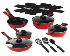 STONELINE® Remo Kochtopfset 17tlg abnehm Griffe Induktion Pfanne Rot 22876IIWahl