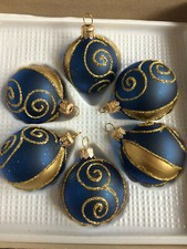 Baumschmuck Kugel 6 er / Herz 3 er Blau Transparent mit Gold verziert K 31