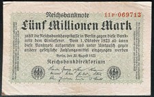 5 Millionen Mark Reichsbanknote 1923  Banknote  15.11.I