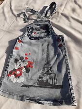 Jeans Trägerrock Mädchen, knielang, Mickey/Minnie Mouse Motiv, blau/rot, Gr. 122