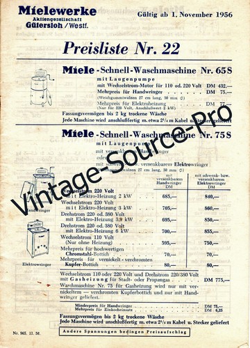 Alte miele preisliste 22 - alte,