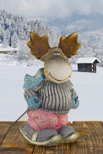 Große Elch Figur Deko Winter Weihnachten Bertram der Ski-Fah