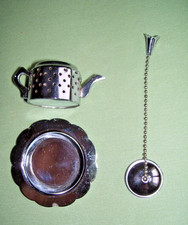 Edelstahl Teeei in Form einer Teekanne Teesieb Tee Sieb Teefilter Filter m. Tell