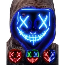 LED Maske Halloween, Leuchtende Maske, 3 Beleuchtungsmodi, Kostüm, Party