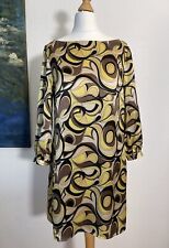 OASIS Vintage Kleid Tunika 100% Seide Gelb Beige Braun Schwarz 34 XS S Cocktail