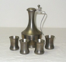 WWM Zinn * alte Kanne + 4 alte Zinnbecher / Schnapsbecher * 92% Zinn