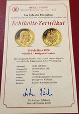 10 Gold Mark  Münze  -  1878 - Porträt  von  Wilhelm I. mit Zertifikat Goldmark
