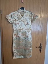 Traditionell Chinesisches Etuikleid Kleid Glänzend Gold Größe S