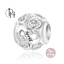 April Geburtsstein Charm 925 Sterling Silber Armband rund Hänger Geburtstagsgeschenk
