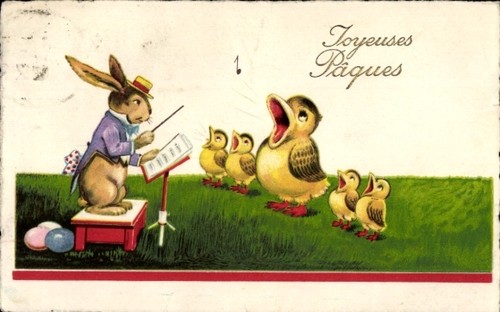 Frohe ostern singende - ak, ostern,