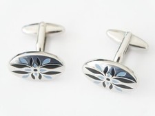 1 Paar Manschettenknöpfe sehr chic mit Ornament Intasien blau schwarze Steine