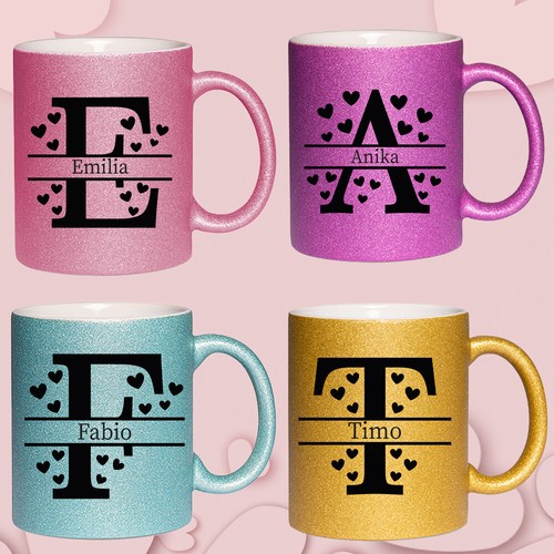 Glitzertasse mit namen - glitzertasse,