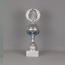 Pokal / 25 cm / silber-blau /