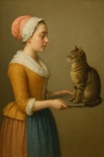 Liotard La Belle Chocolatière Bild Katze Kunst Gemälde Malerei Kunstdruck