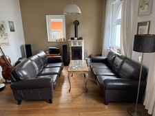 2 x Schwarze Leder Sofa Leder Couch 3 Sitzer