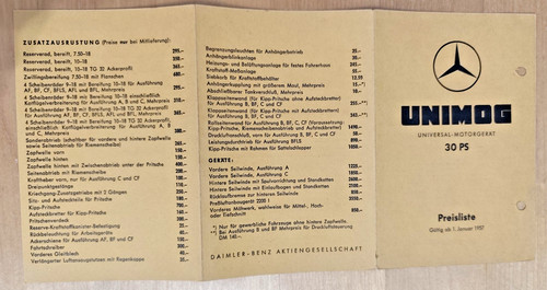 Original preisliste unimog 411 - original,