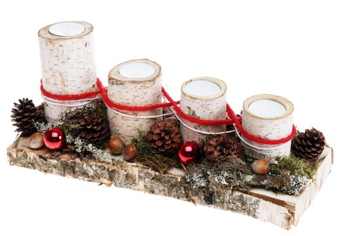 Adventsgesteck birkenholz mit - adventsgesteck,