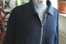 Hess natur, Herren Strickjacke, Kragen, Reißverschluss, blau, Gr. M