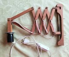 Scherenlampe Hustadt  Holz  Wandlampe Leuchte Vintage Messinggelenke