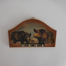 N2716 Schlüsselfinder Wand- Jagd Wildschwein Fait main Vintage Deko Holz France