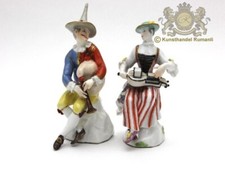 Paar Meissen Figuren Harlekin mit Dudelsack und Tirolerin mit Drehleier um 1750