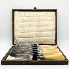 Antik Art Deco England 12 teiliges Fischbesteck VERSILBERT um 1930 mit Box