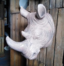 DEKO NASHORNBÜSTE AUS POLYRESIN AFRIKA WOHNDEKO KOLONIALSTIL NASHORN WANDDEKO