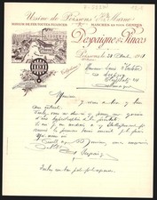 Rechnung Poissons 1911, Despaigne & Pincos, Minium de Fer Toutes Nuances, Betri 