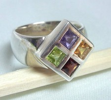 Massiver 925 SILBER RING * EDELSTEIN SILBERRING Granat Amethyst Citrin Gr. 55 56