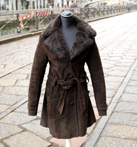 Damen wild ledermantel - , lang