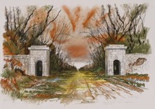 30857 - Carinhall. Eingangssituation mit Wachhäuschen. Zeichnung von E. Schreier