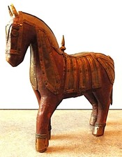 antikes Holzpferd Figur Messingbeschlag Persien vintage alt Handarbeit selten