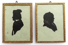 2x Silhouetten Tuschmalerei Profile in Bilderrahmen v. Erhard & Söhne? - 19. Jh.