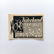 1954 Vaterland Fahrrad Fahrräder Moped Werbung Werbeanzeige Reklame Print Ad